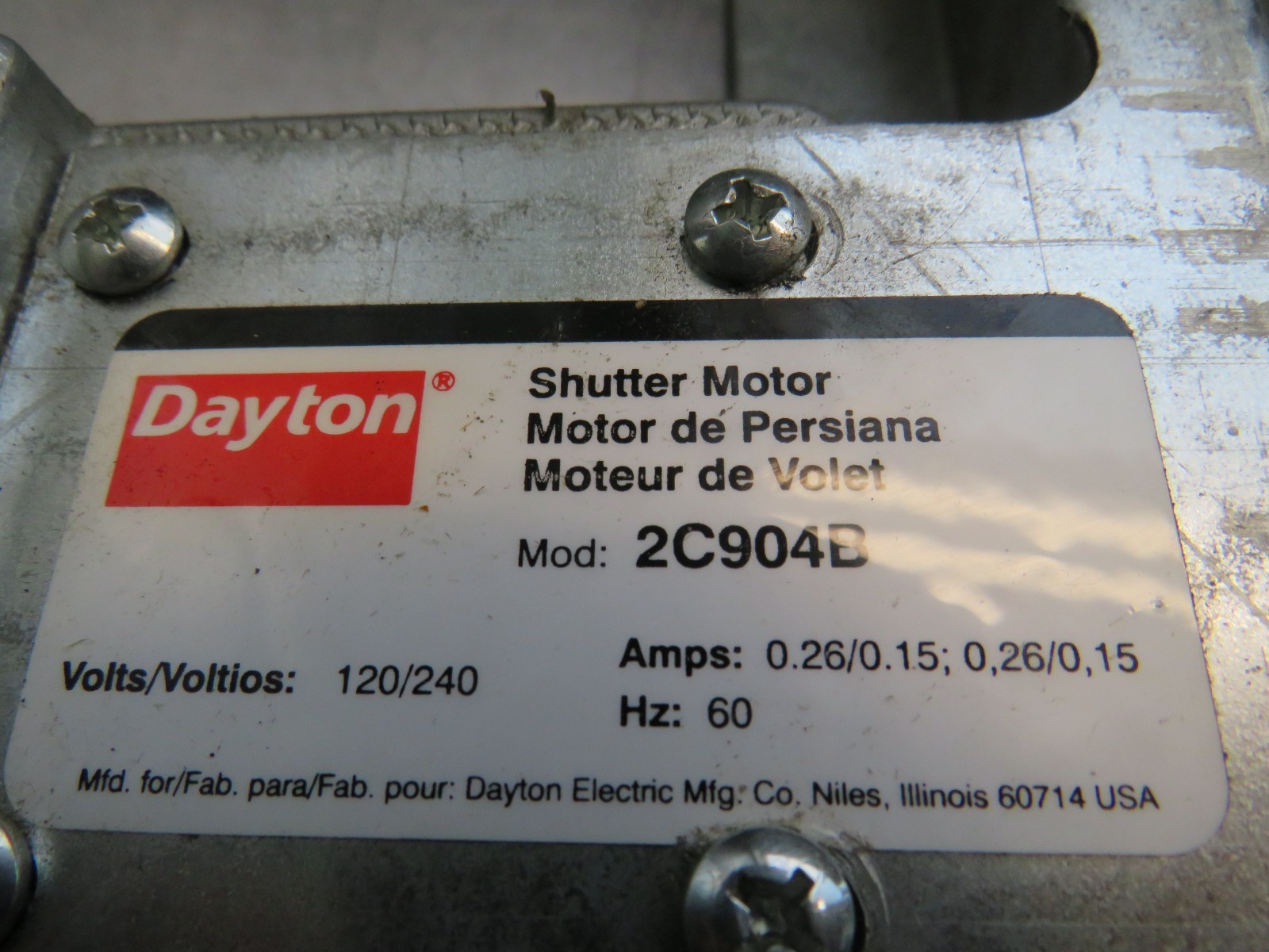 Dayton 2C904B Shutter Motor – Missing Parts