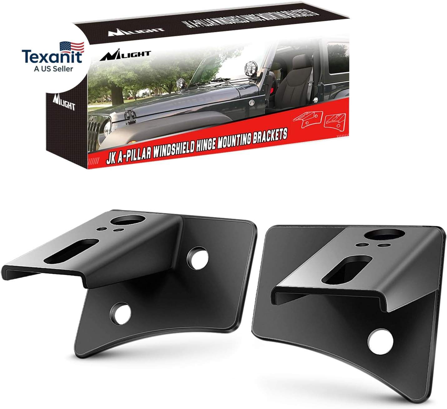 – 90026B 2PCS Jeep JK A-Pillar Windshield Hinge Mounting Brackets for Offroad LE