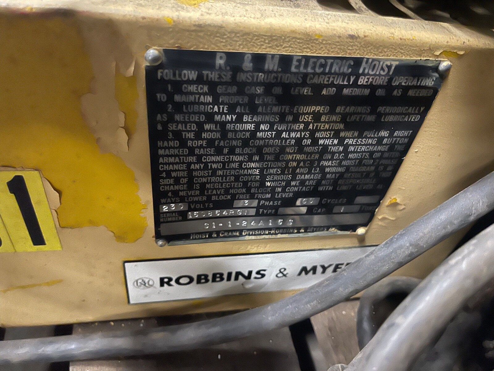 ROBBINS & MYERS ELECTRIC CABLE HOIST/TROLLEY