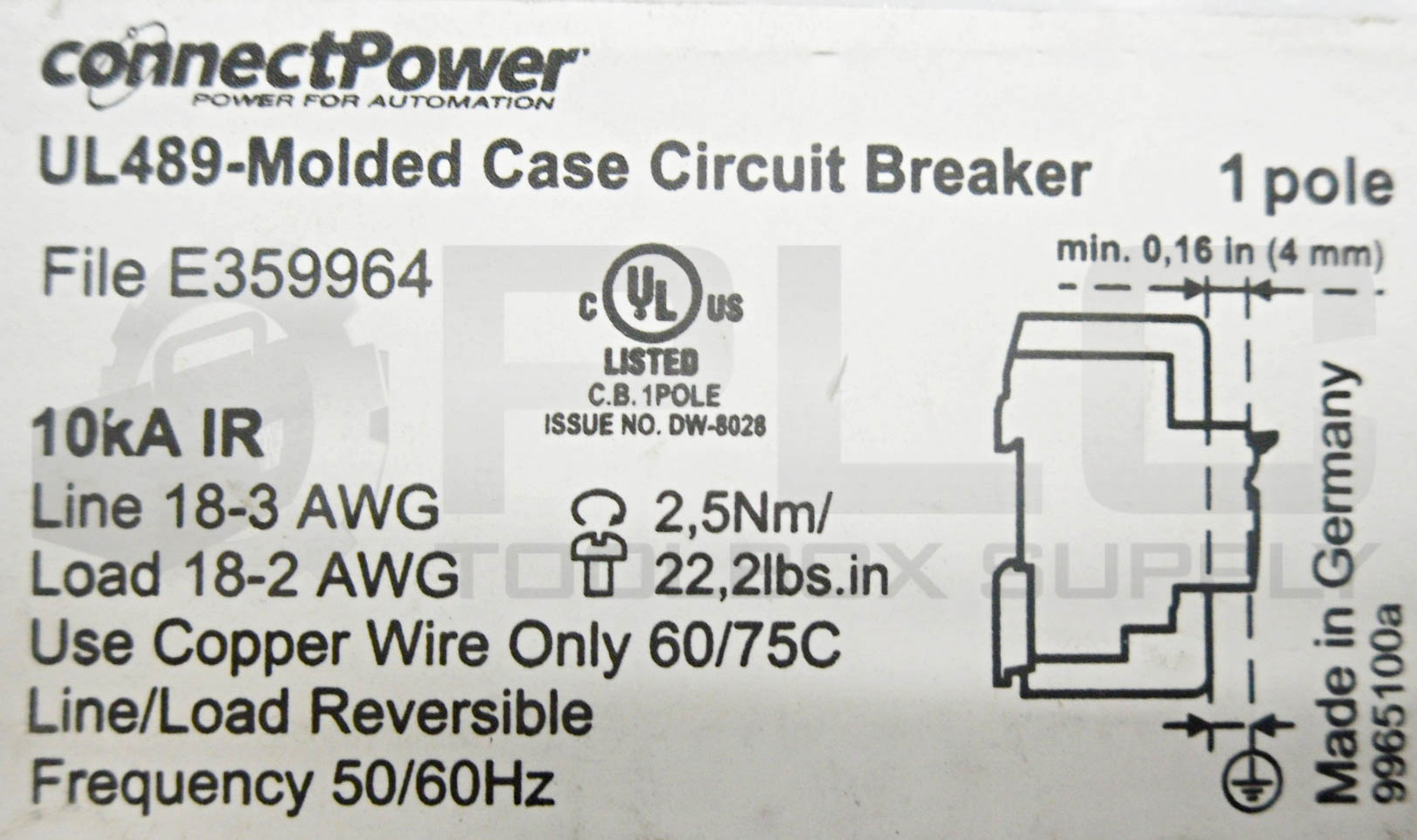 NEW CONNECTPOWER BR1C10AC UL489 MOLDED CASE C10 CIRCUIT BREAKER, 1POLE