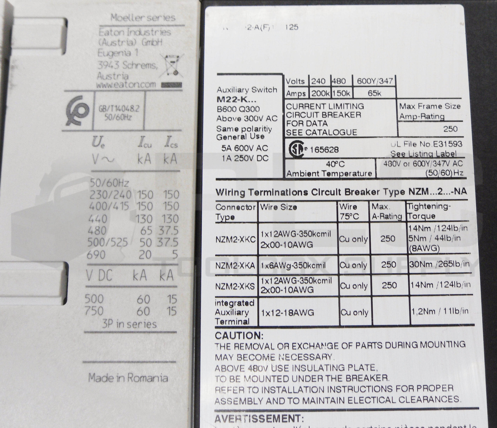 NEW EATON NZM2-A80H-BT-NA CIRCUIT BREAKER 80A 690C NZM2