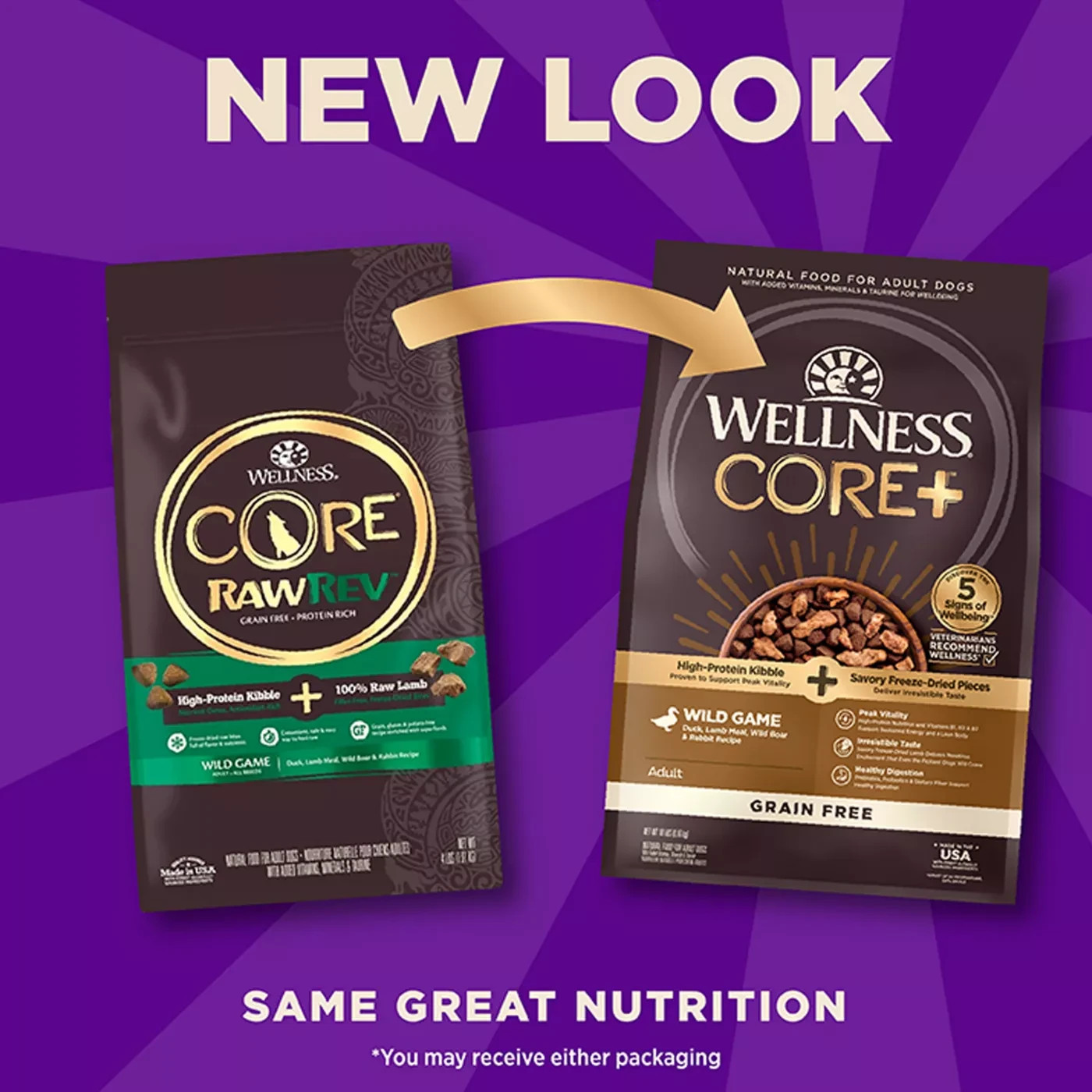 Wellness CORE+ Freeze-Dried Pieces Adult Dry Dog Food-Grain Free, Wild Game,18Lb