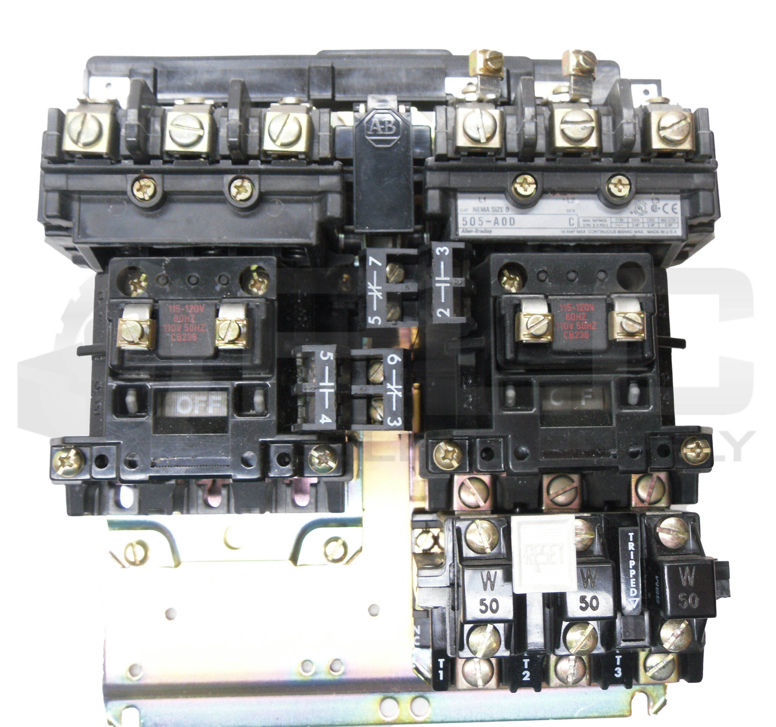 ALLEN BRADLEY 505-A0D /C STARTER W/ (2) CB236 COIL W/ 42185-800-01 W/ (3) W50
