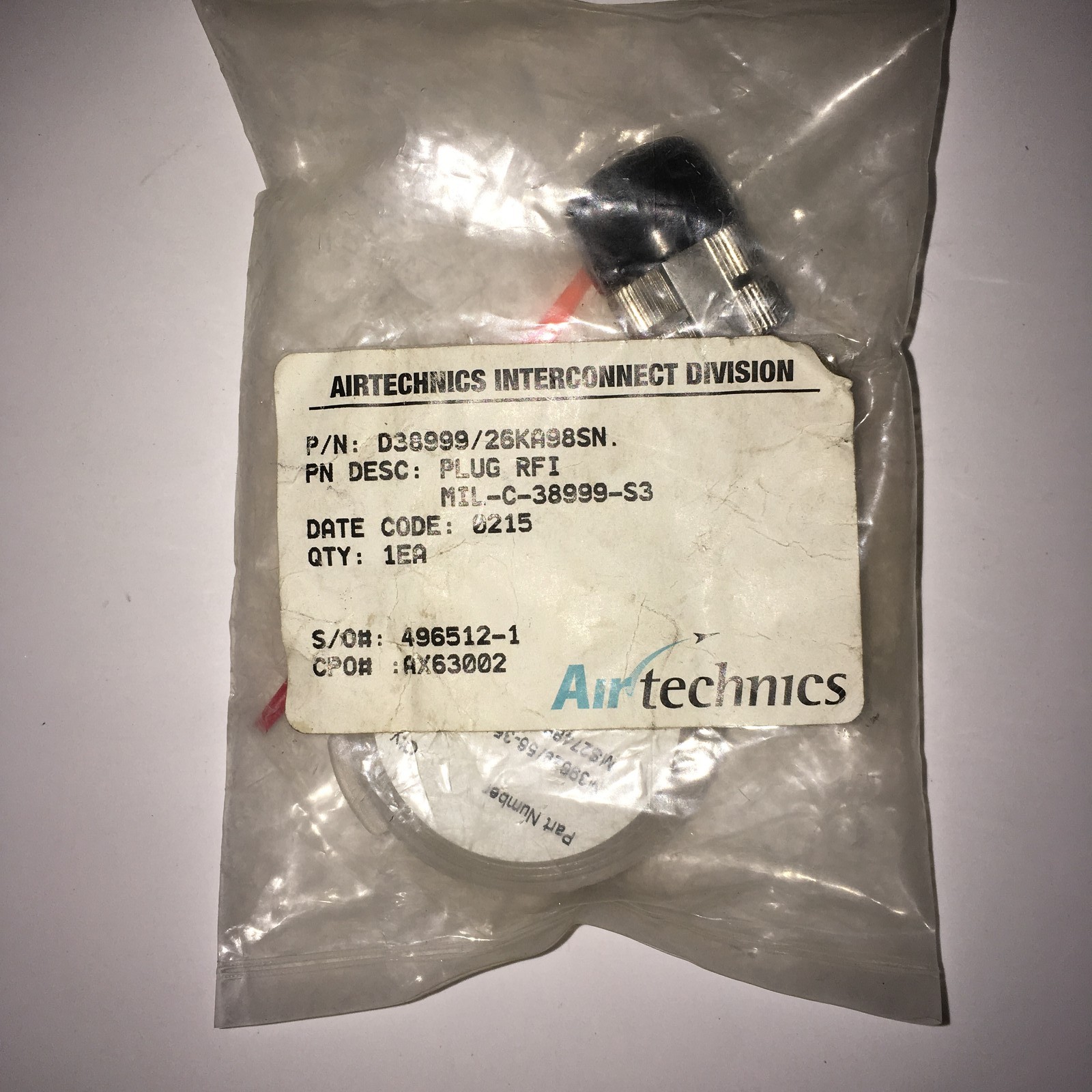 MILITARY SPEC D38999/26KA98SN CONNECTOR PLUG ELEC