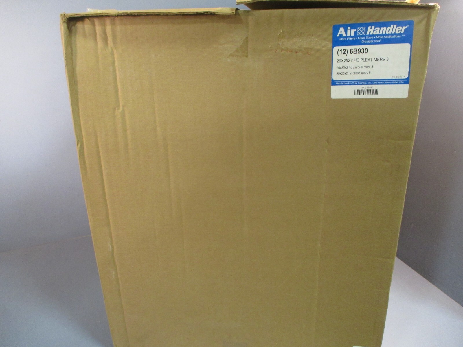 Box of 12 Air Handler 20″ X 25″ X 2″ HC Pleated Merv 8 Filter 6B930