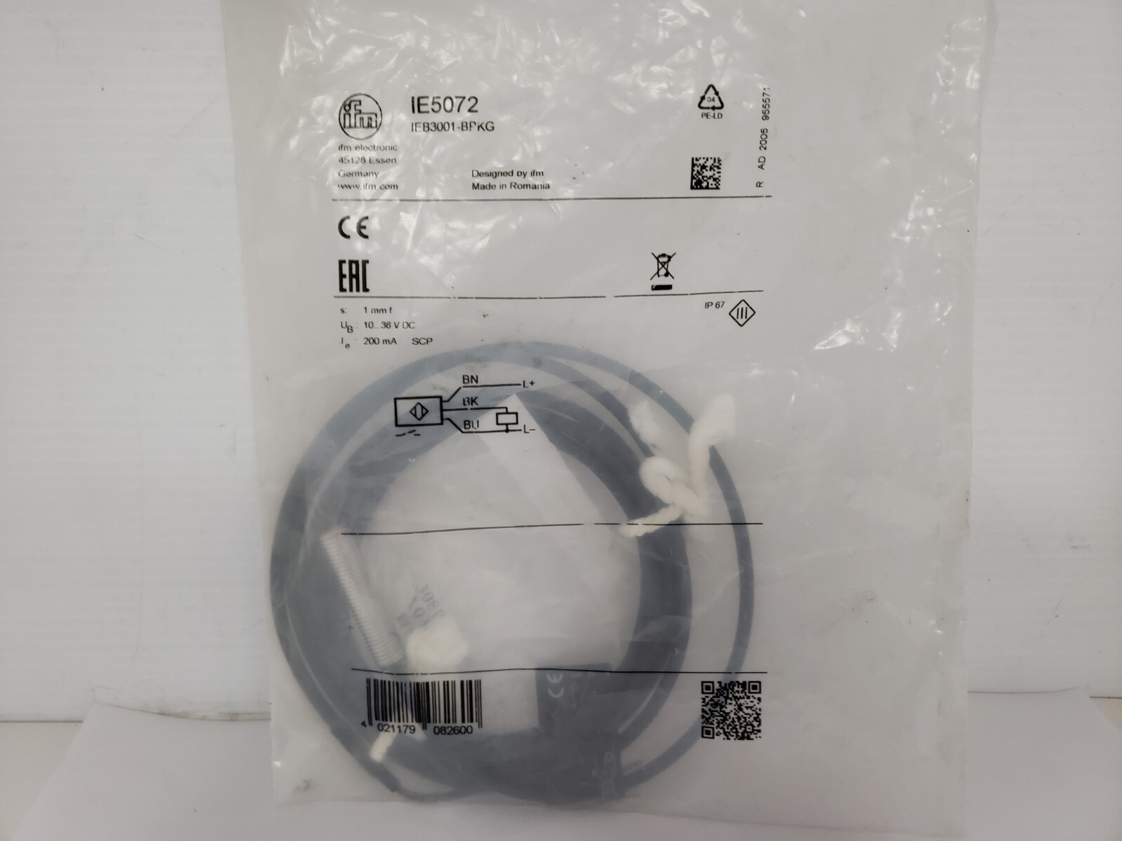 IFM ELECTRONIC IEB3001-BPKG INDUCTIVE PROXIMITY SENSOR 10-36V DC (IE5072) NIB