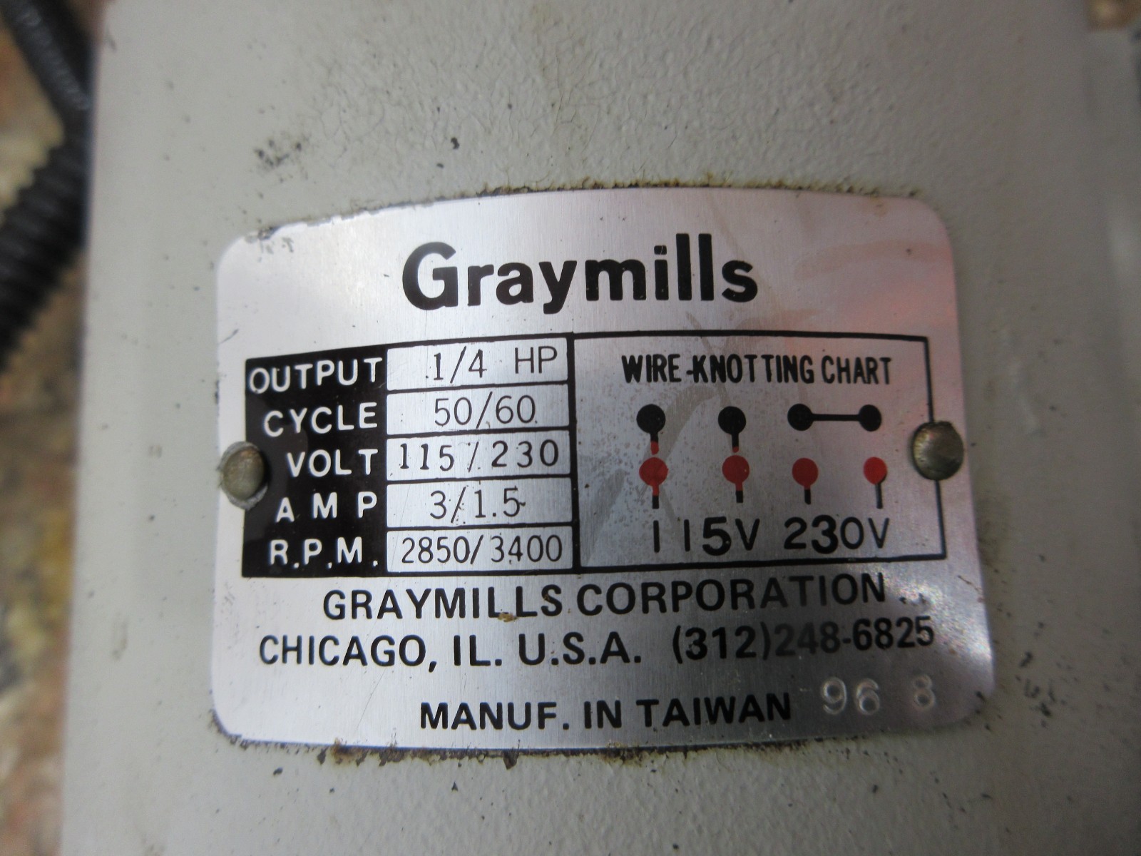 1996 HAAS VF-1 CNC VERTICAL MILL GRAYMILL 1/4 HP COOLANT PUMP
