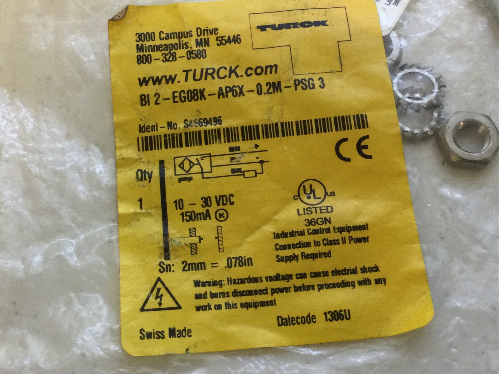 NEW TURCK BI 2-EG08K-AP6X-0.2M-PSG3, S466949, FREE SHIPPING