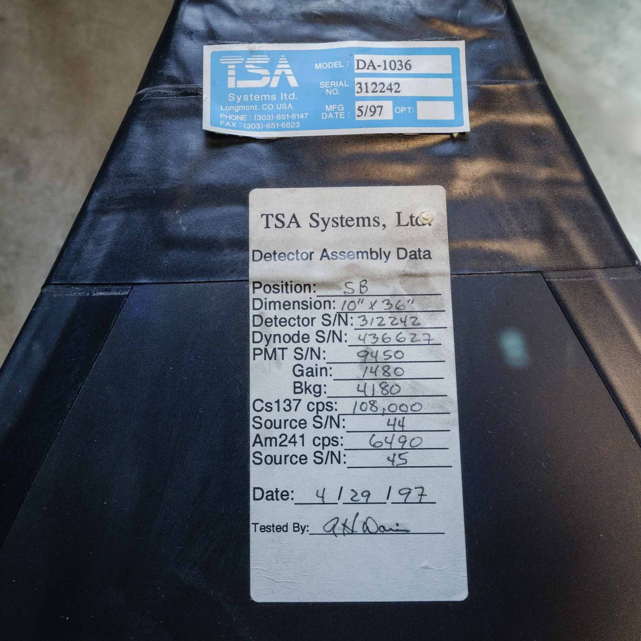 Large Plastic Scintillator Panel, TSA Systems DA-1036