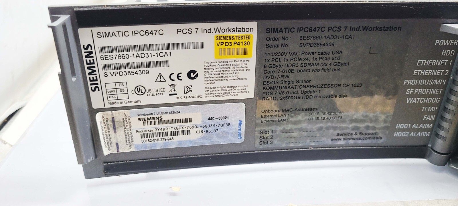 Siemens IPC647C 6ES7660-1AD31-1CA1 PCS 7 IND. Workstation
