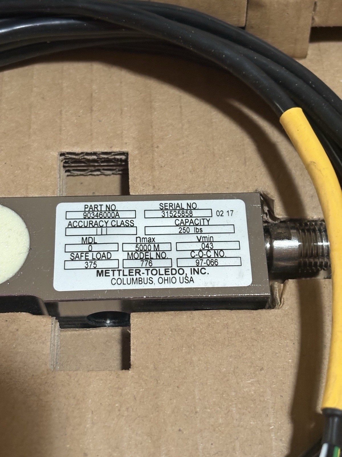 NEW NOS METTLER TOLEDO 90346000A Load Cell 250lbs Model 776