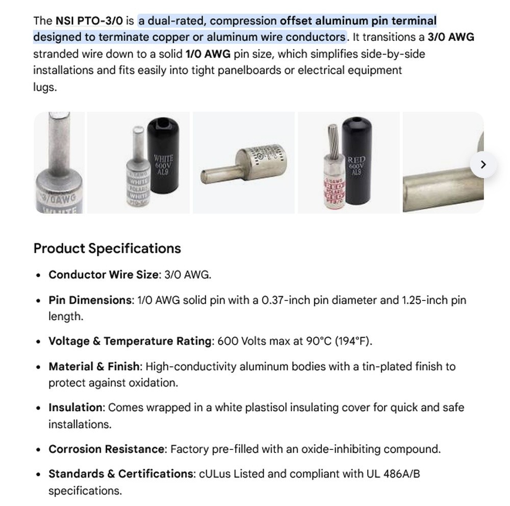 1 NEW NSI PTO-3/0 ALUMINIUM OFFSET PIN TERMINAL NNB ***MAKE OFFER***