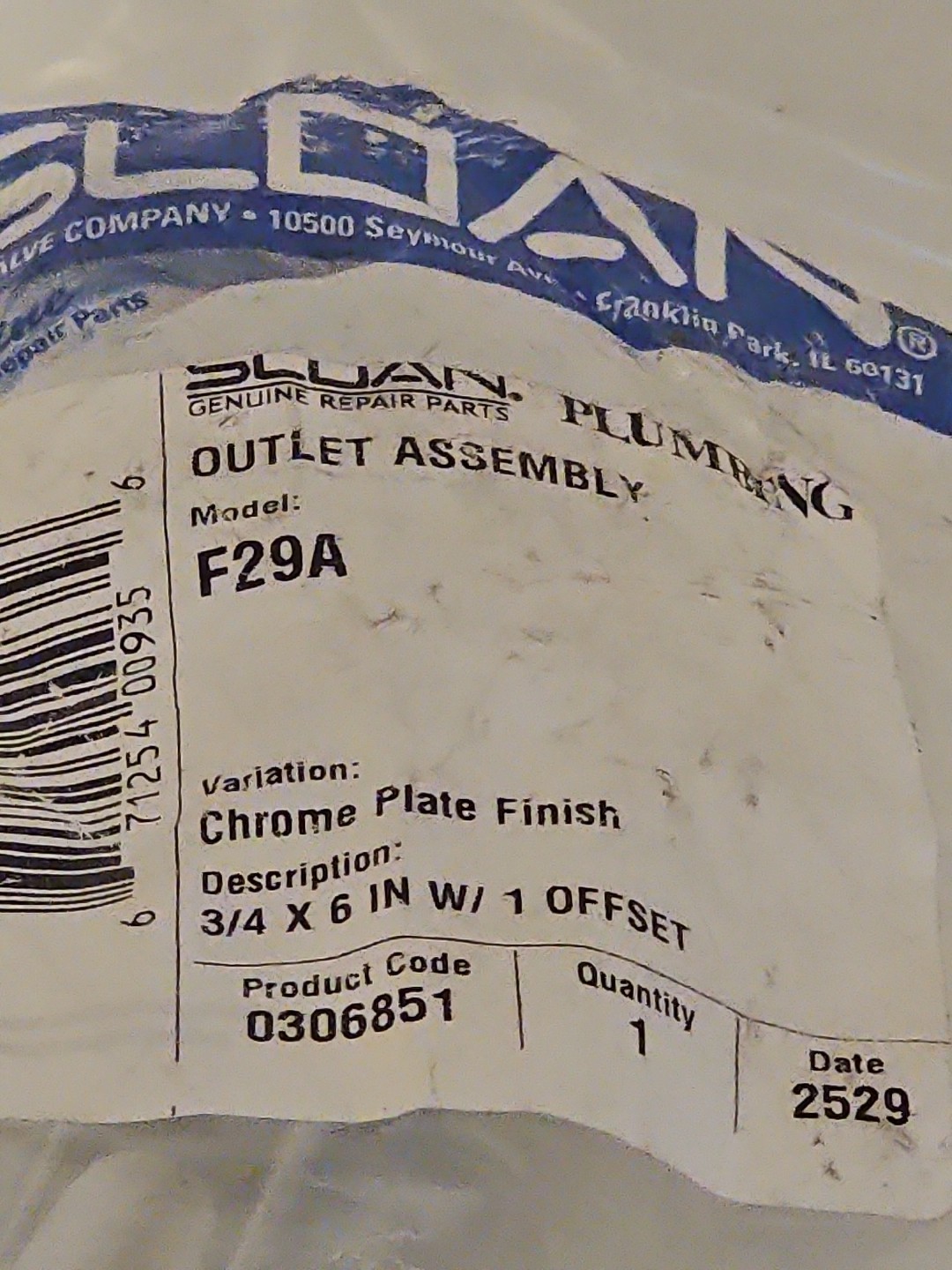 Sloan 0306851 F-29A Offset Outlet Assembly 3/4″ x 6″ Chrome Plated – 1″ Offset