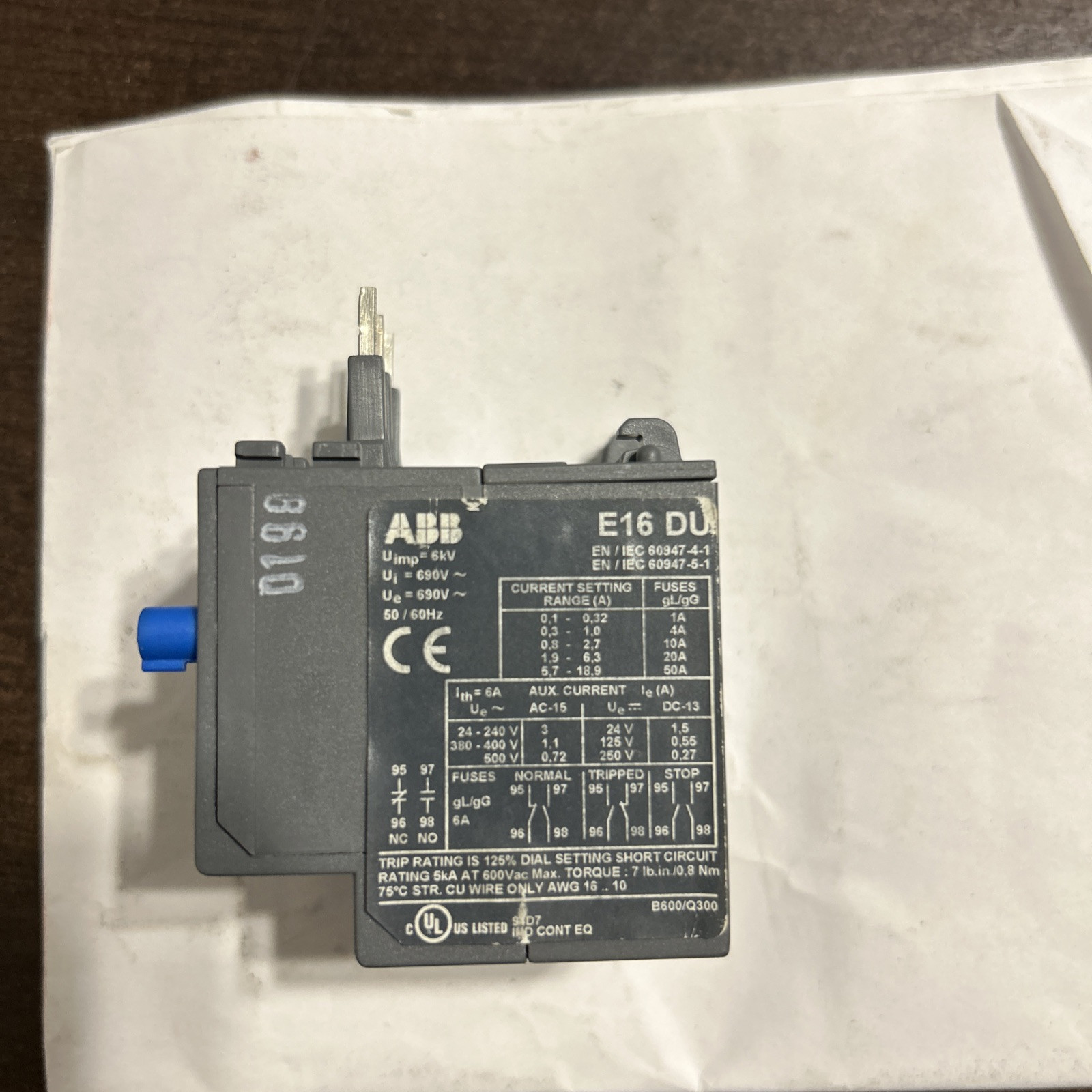 ABB E16DU E16DU2710 Relay Overload