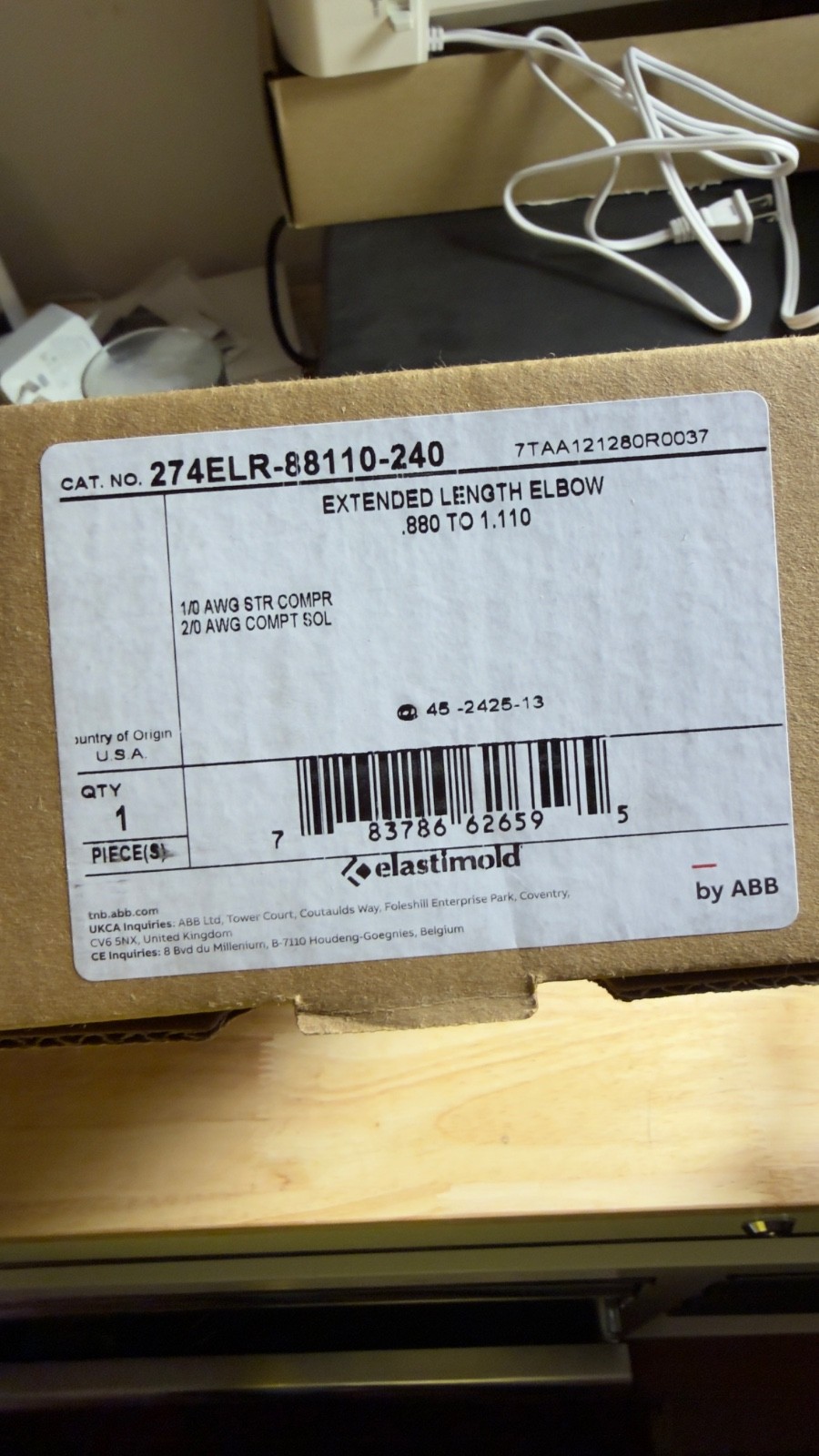 Elastimold 274ELR-88110-240 Extended Length Elbow .880-1.110 200AMP Loadbreaker