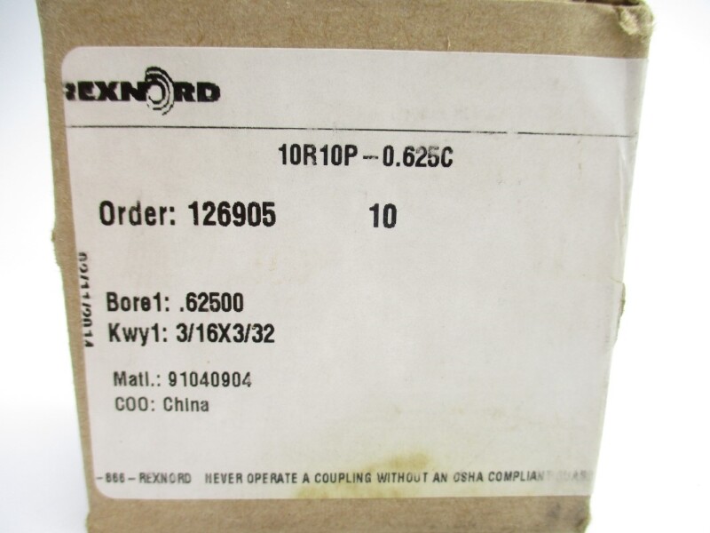 REXNORD 91040012 10R10P-0.625C .62500″ NSMP