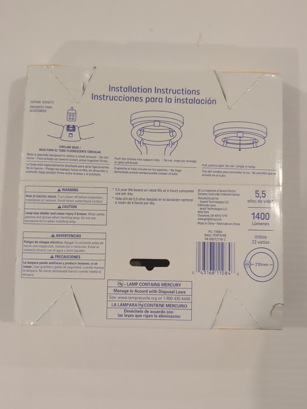 GE Lighting FC8T9/KB Circline Fluorescent Lamp 8″ 22W 3000K Warm Natural Light