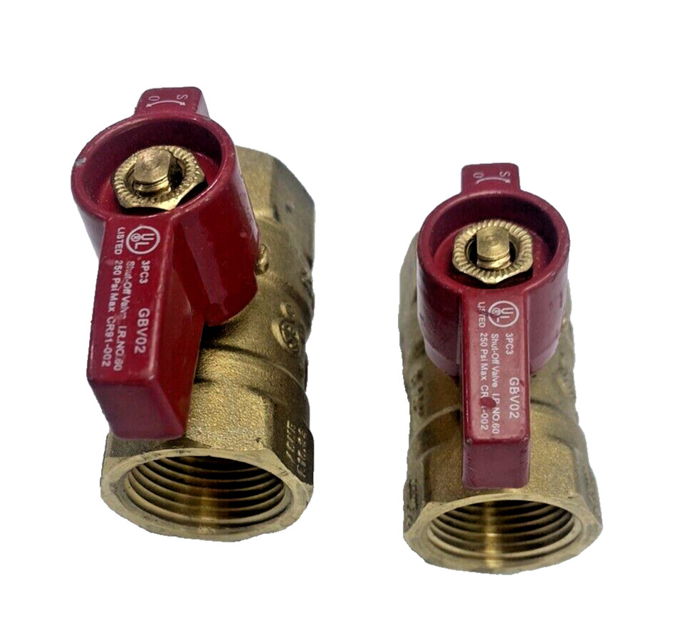LOT OF 2, GBV02, SHUTT-OFF BRASS VALVE, LPG BALL VALVE 3/4 FNPT 175G
