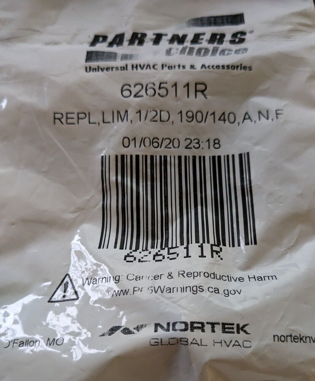 NORTEK/PARTNERS CHOICE 626511R REPL, LIM, 1/2D, 190/140, A, N, F