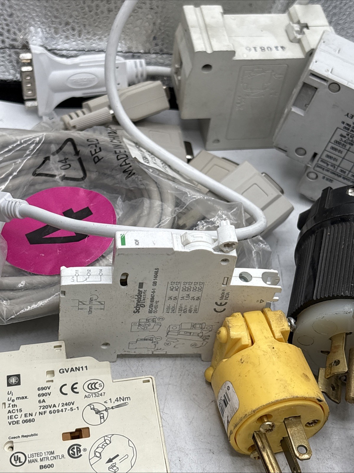 Assorted Breakers; Solenoids; Cables; Plugs; And Switches Of Various Brands