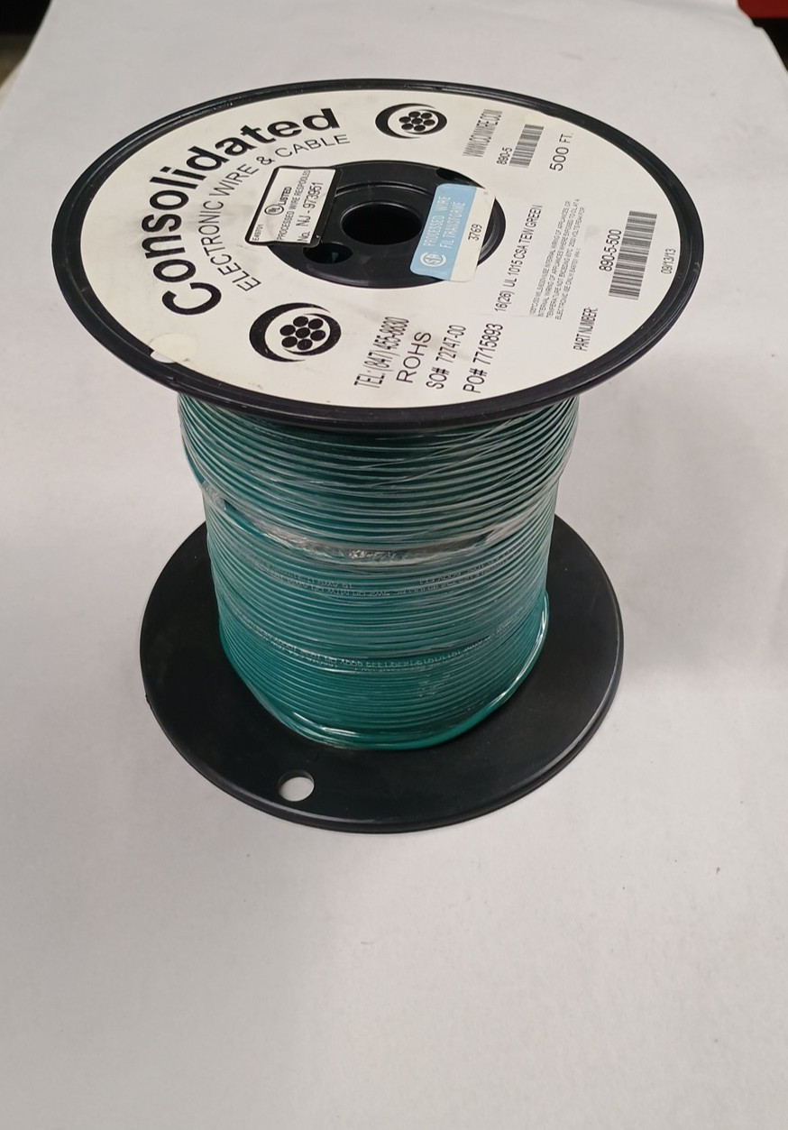 USA wire K1015 CSA Consolidated 16 AWG 26 Strand 500′ Tinned Copper Green PVC