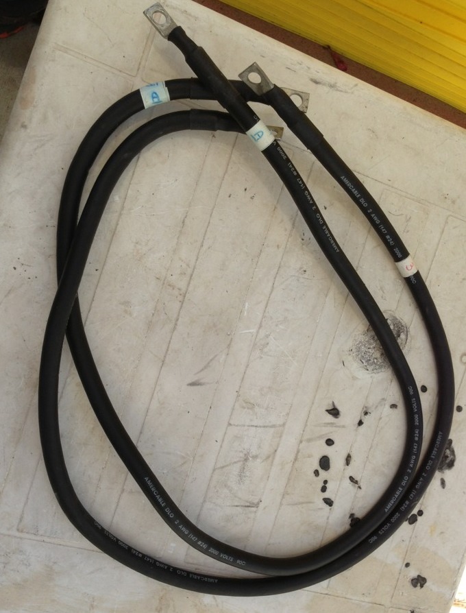 Cable Premade With Lug Ends Stranded Tinned Copper Wire 2 AWG Lot Of 2 X 46″ LG