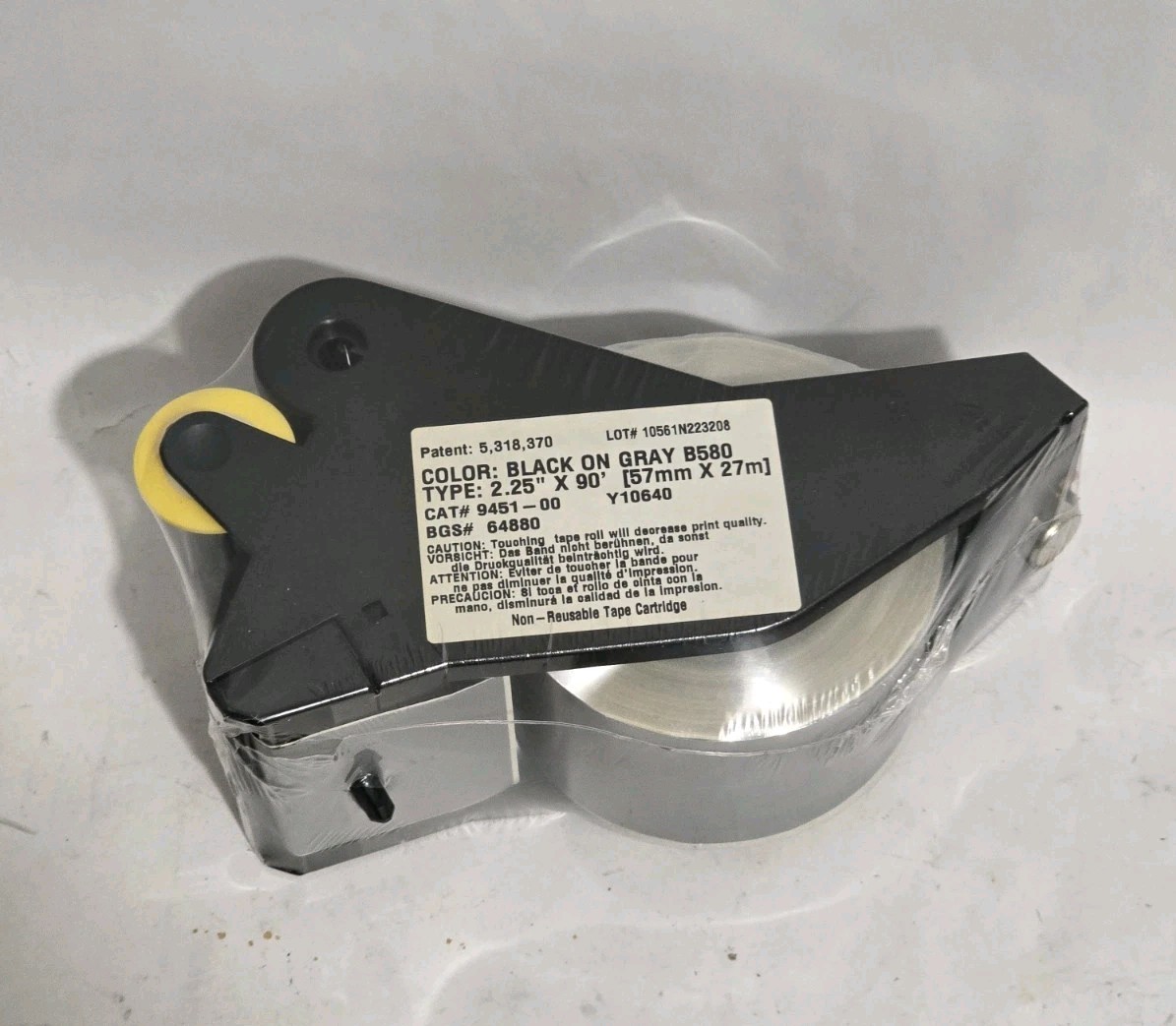Brady B580 Black on Gray Tape 9451-00 Cartridge 2.25″ x 90′ (57mm x 27m) NEW.