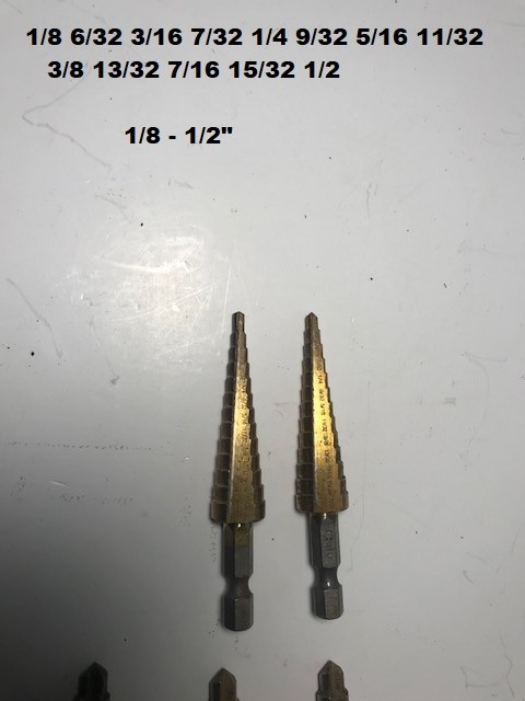 Step Drill Bits Titanium Cutter Cone 3/16 – 7/8, 1/4 – 3/4, 1/8 – 1/2″(Lot of 7)