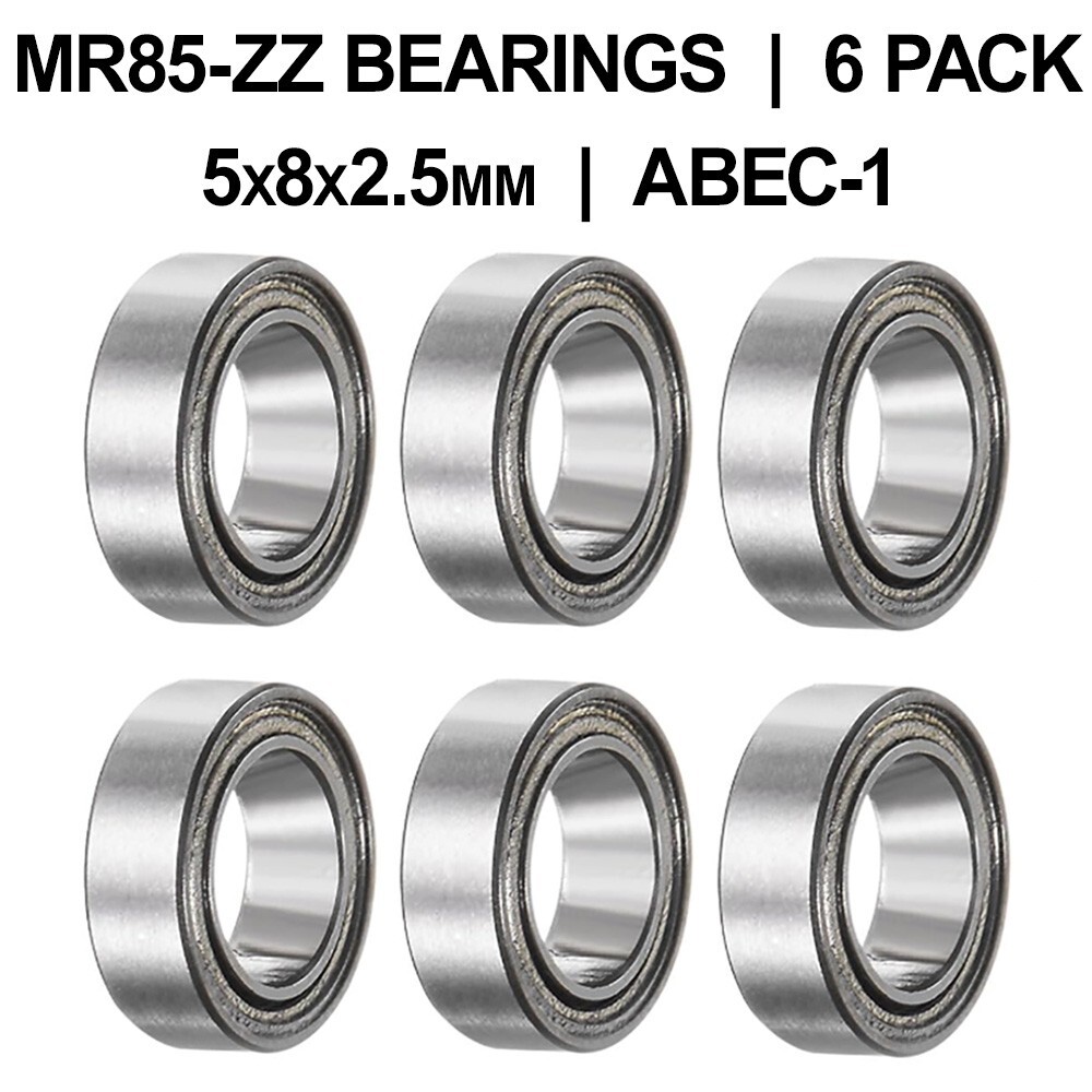 MR85-ZZ Shielded Ball Bearings (5X8X2.5mm) – 6 pack – Chrome Steel – ABEC-1