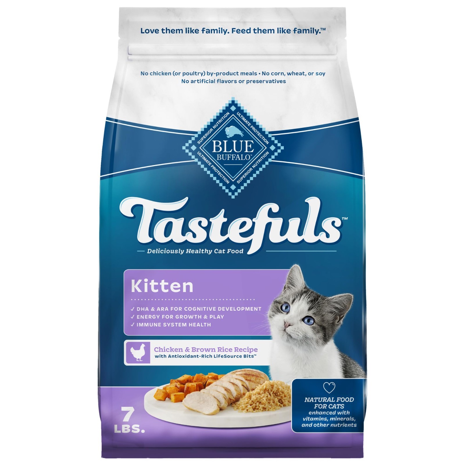2PK -Blue Buffalo Tastefuls Kitten Dry Food – Natural, Chicken & Brown Rice, 7lb