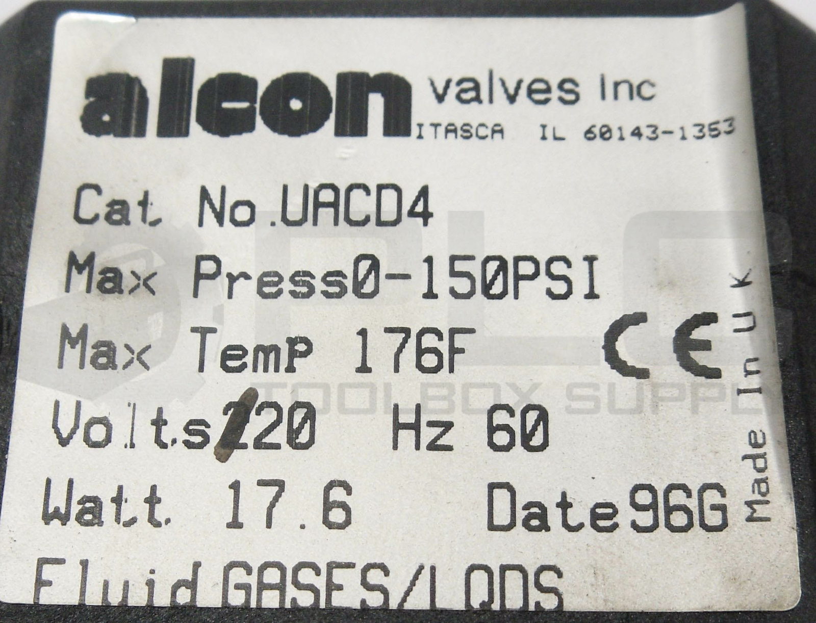 ALCON UACD4 BRASS SOLENOID VALVE GASES/LIQUIDS 0-150PSI 120V 60HZ 17.6W