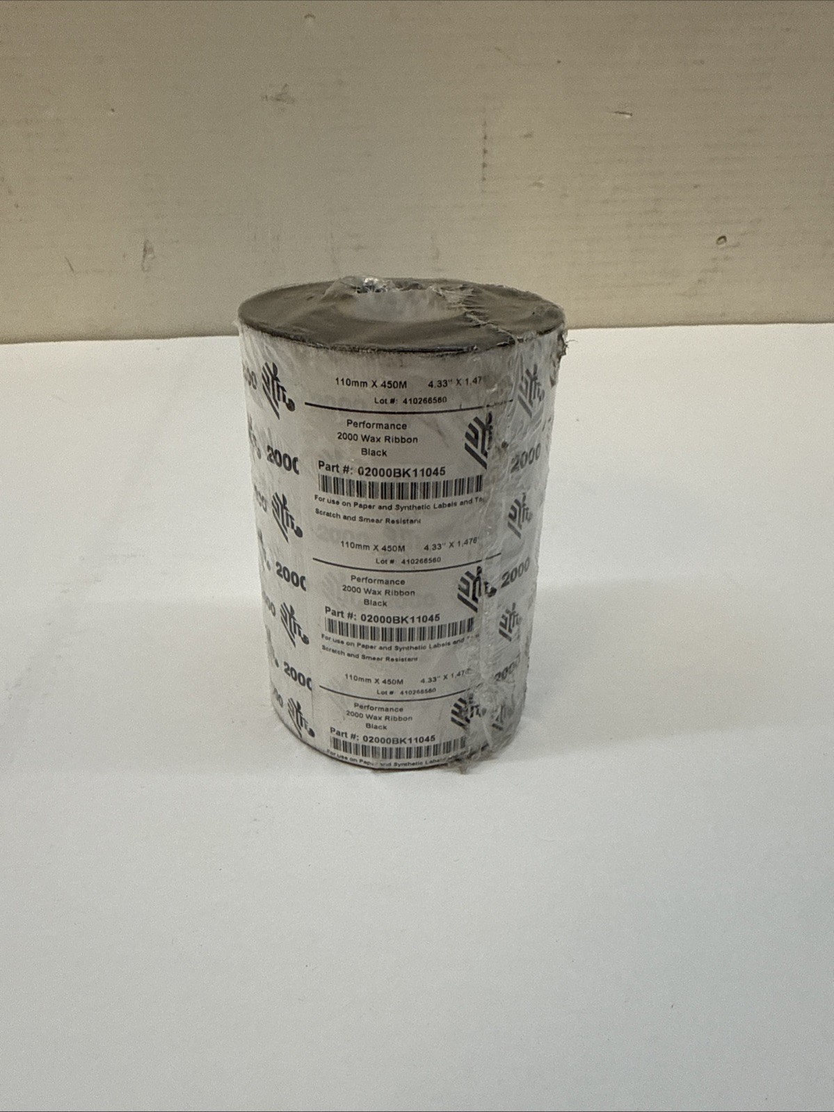 ZEBRA 02000BK11045 110mm x 450m Performance 2000 Wax Ribbon Black New