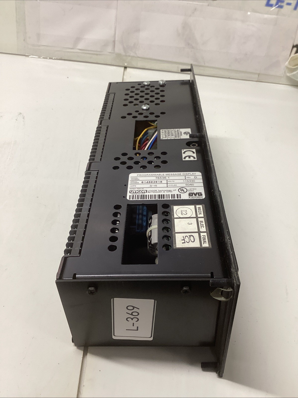 Scratched UTICOR TECHNOLOGY INC 76536-1 REV D PROGRAMMABLE MESSAGE DISPLAY L-369
