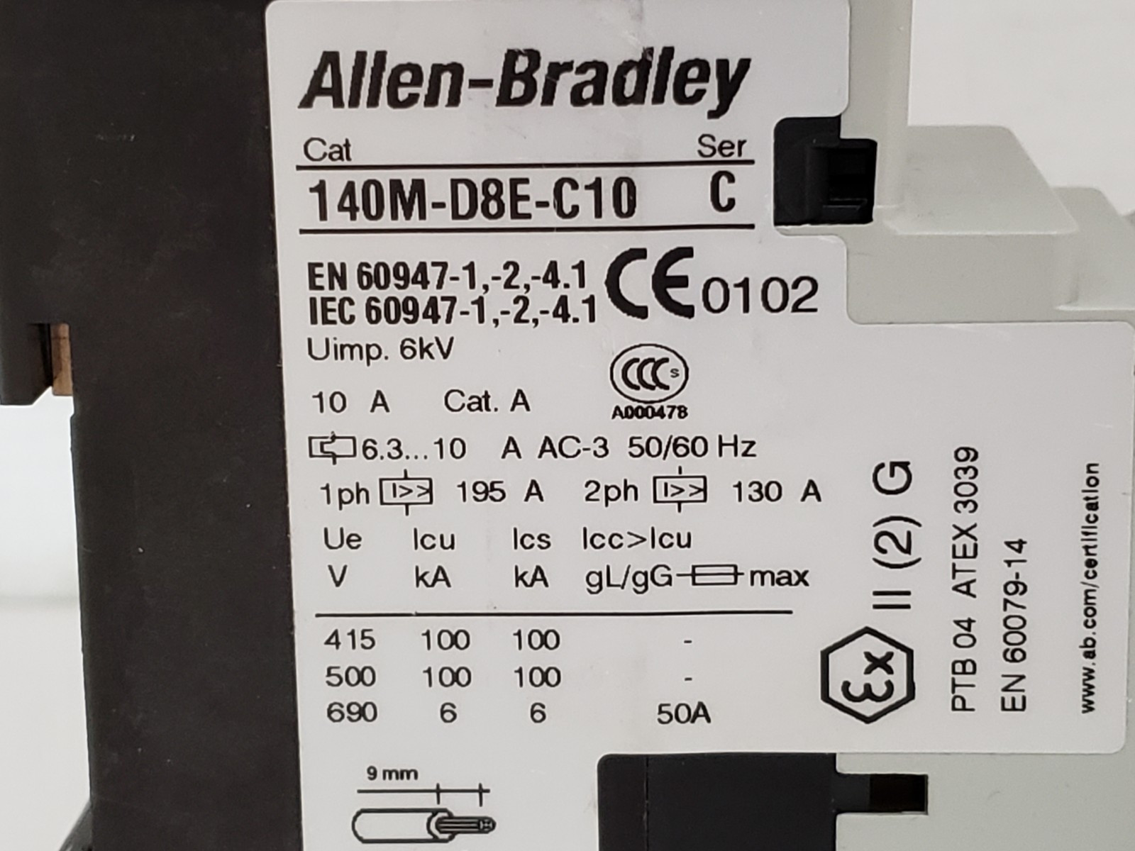 ALLEN BRADLEY 140M-D8E-C10 CIRCUIT BREAKER 6.3-10A SERIES C