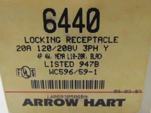 Arrow Hart Cooper Crouse-Hinds 6440 Locking Receptacle 20A 120/208V 3ph Y 4P 4W