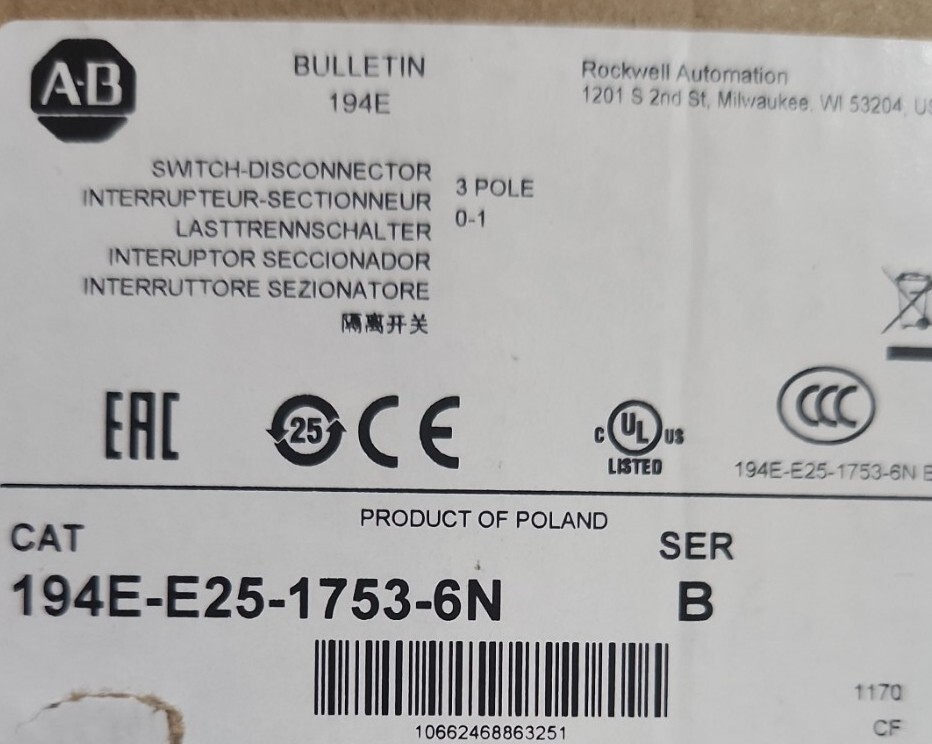 ALLEN-BRADLEY 194E-E25-1753-6N Series B