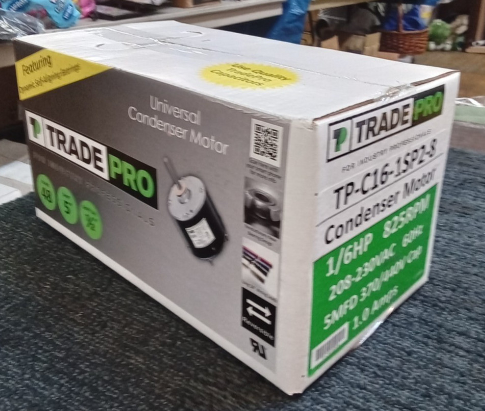 Trade Pro Universal Condenser Motor 1/6 HP 825 RPM 208-230VAC 60 Hz 1.0A New