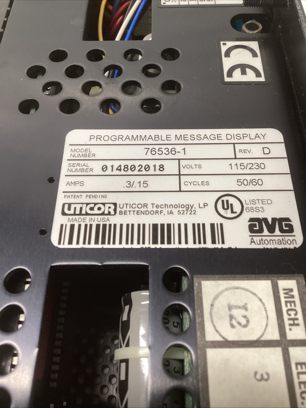 Scratched UTICOR TECHNOLOGY INC 76536-1 REV D PROGRAMMABLE MESSAGE DISPLAY L-369