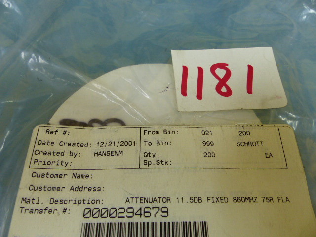 Scientific Atlanta 189424 Qty of 20 per Lot 11.5dB ATTENUATOR TO5 860MHZ 75