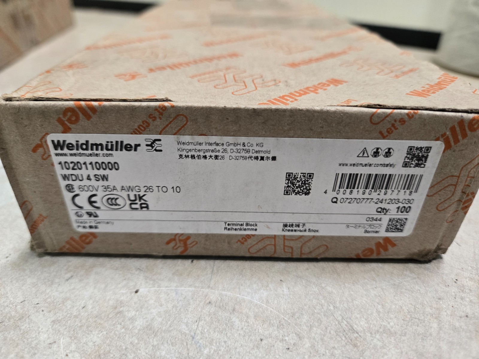 WEIDMULLER TERMINALS 1020110000 WDU 4 SW BLACK 35AMP (100 TOTAL IN BOX)