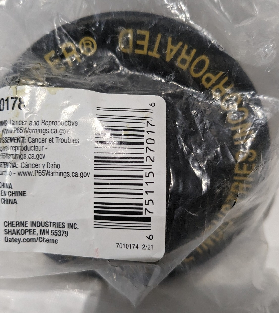 Cherne Industries 3″ Clean-Out Gripper Plug New In Sealed Packaging