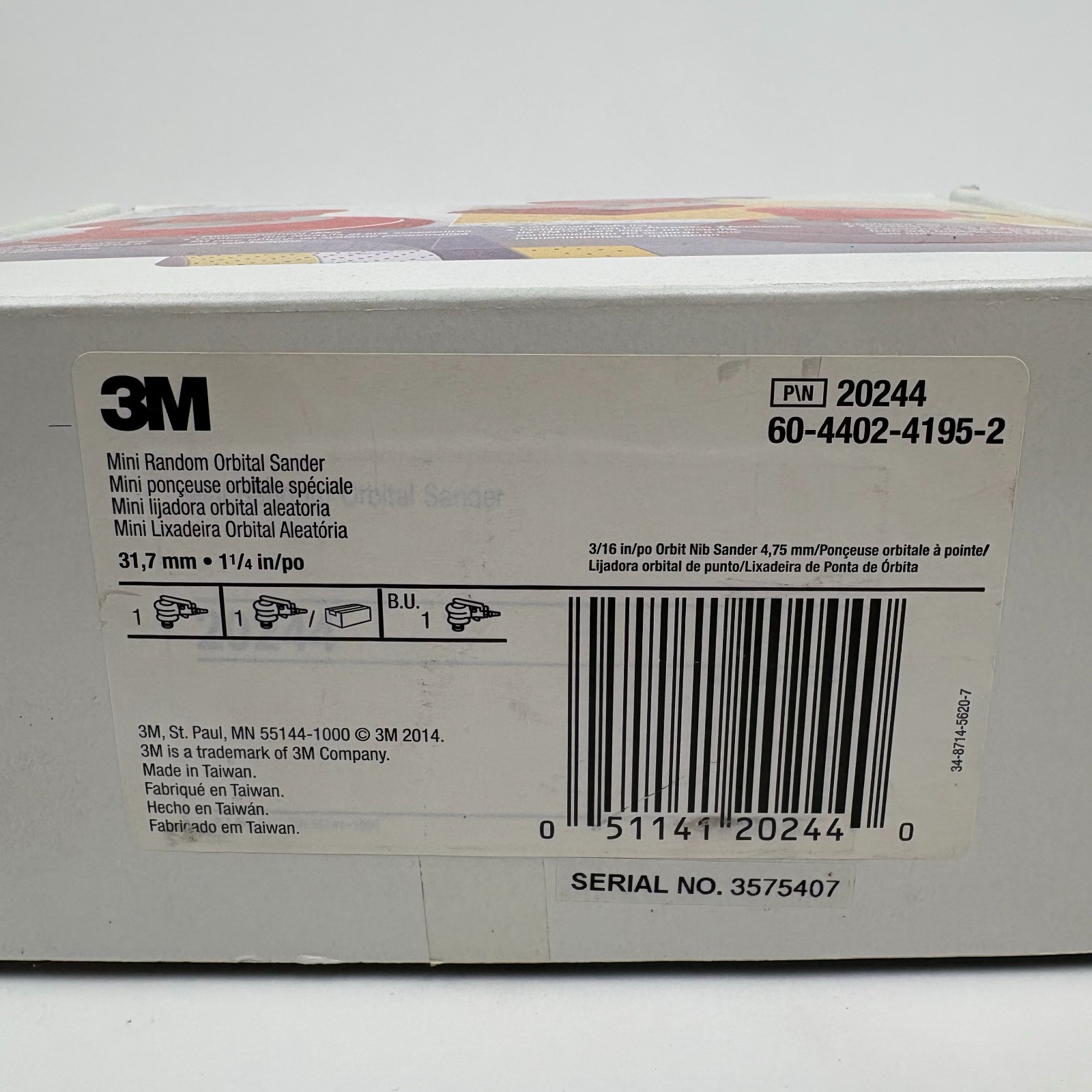 3M 20244 Mini Random Orbital Nib Sander 1-1/4 in x 3/16 Orbit-New In Box