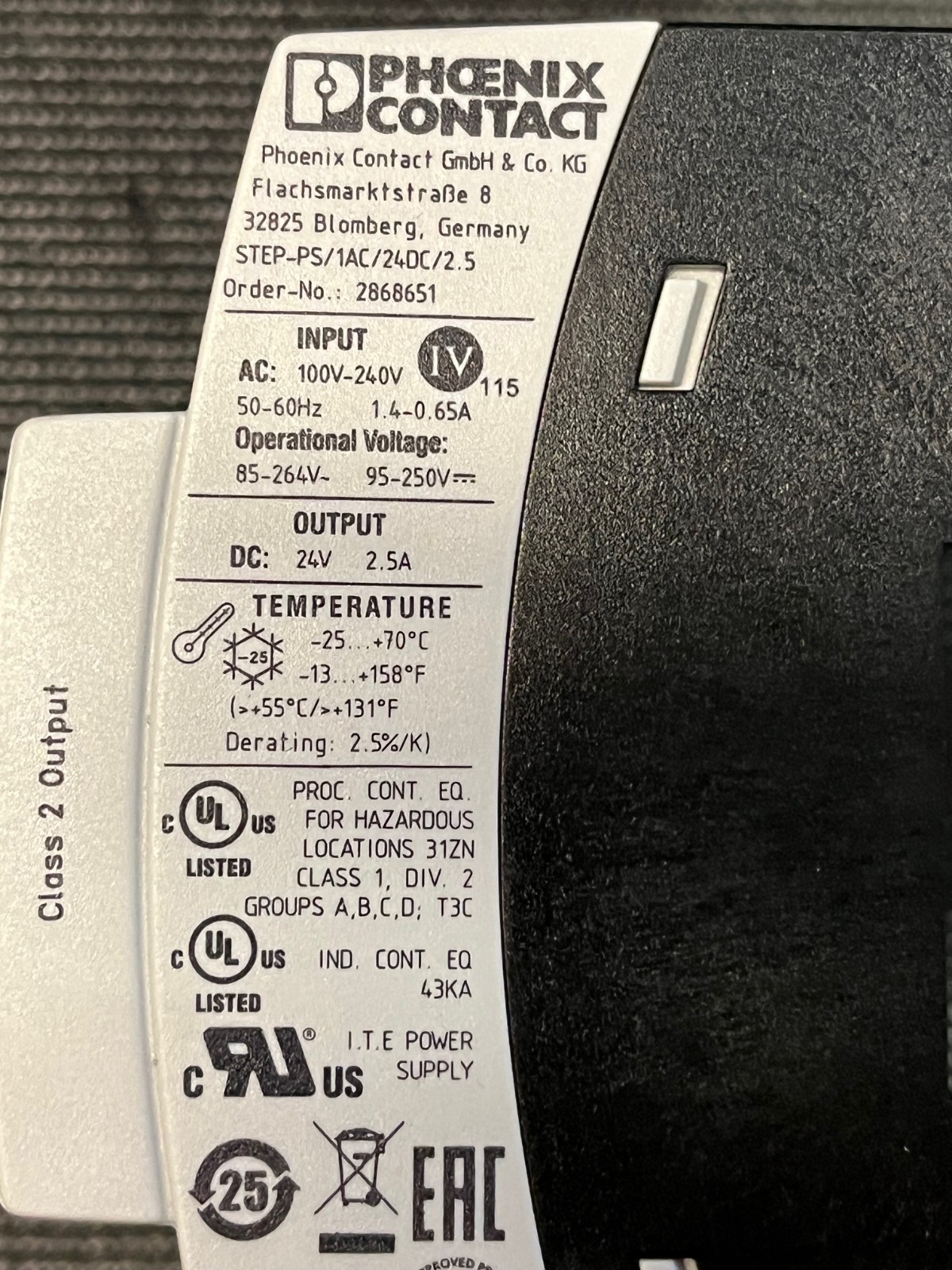 Phoenix Contact STEP-PS/1AC/24DC/2.5 Power Supply 2868651 24V 2.5A DIN