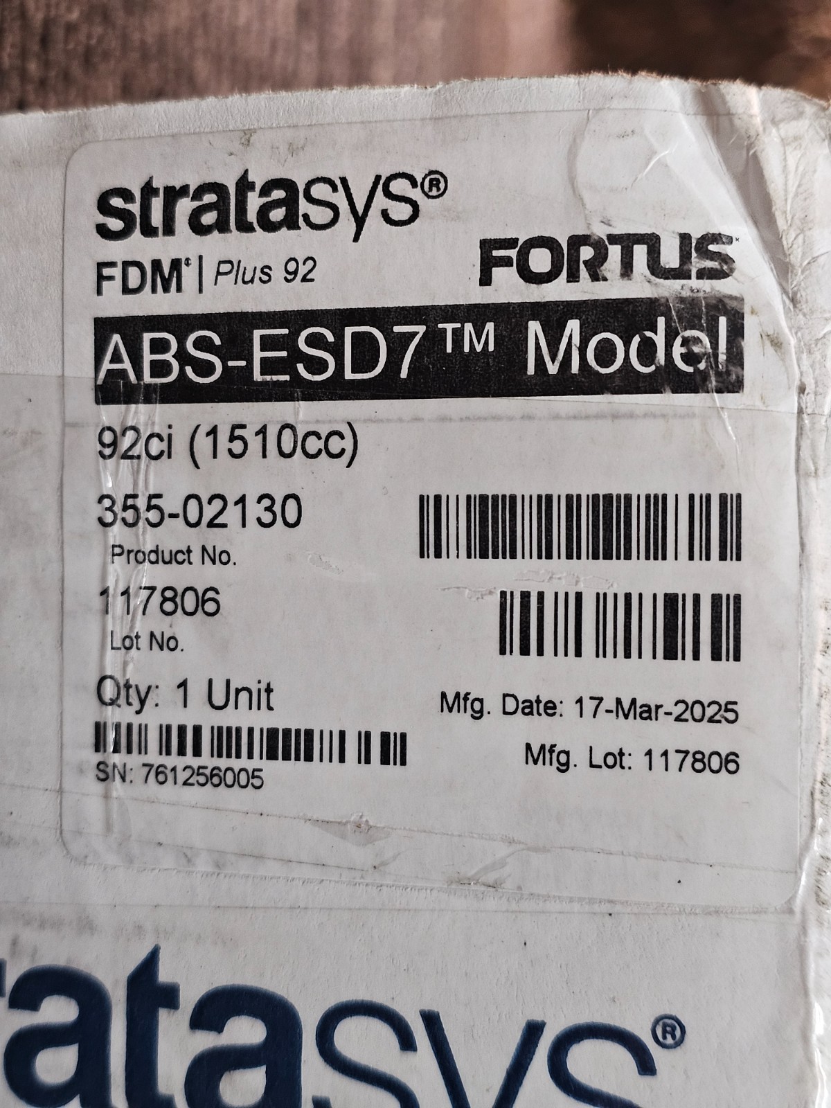 Stratasys 355-02130 ABS-ESD7 Filament Plus Canister, Black For Fortus 360mc Plus