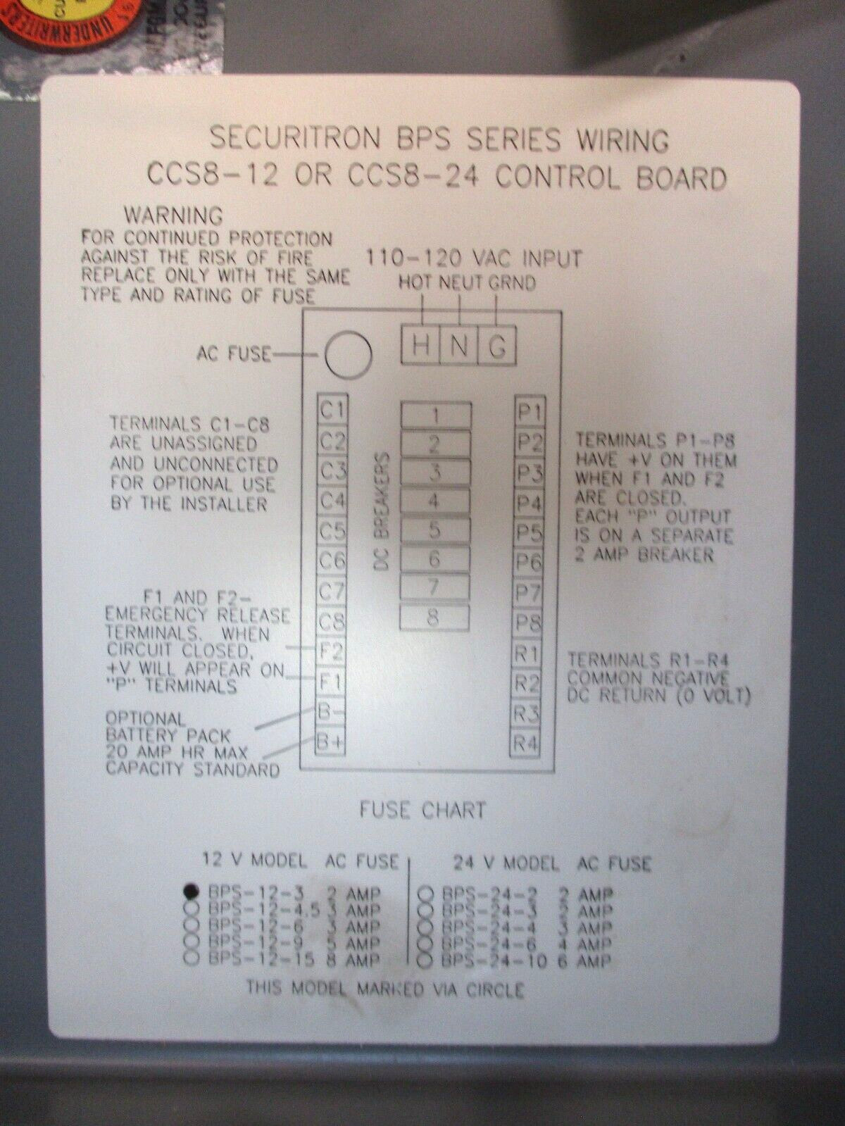 Securitron Magnalock BPS-12-3 120VAC 0.7A 50/60Hz Input 12VDC 3.0A Max O A6854DH