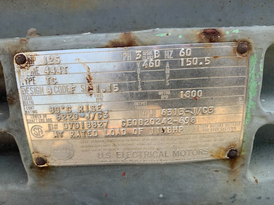 U.S. Electric Motors 125 HP 1800 RPM 460 Volts 444T