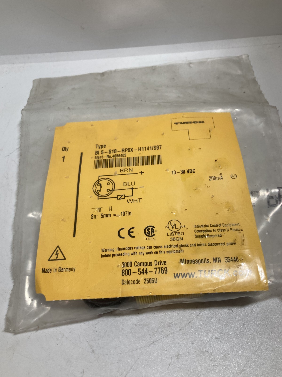 TURCK BI5-S18-RP6X-H1141/S97 INDUCTIVE SENSOR 10-30VDC 200MASEN 5MM NIB