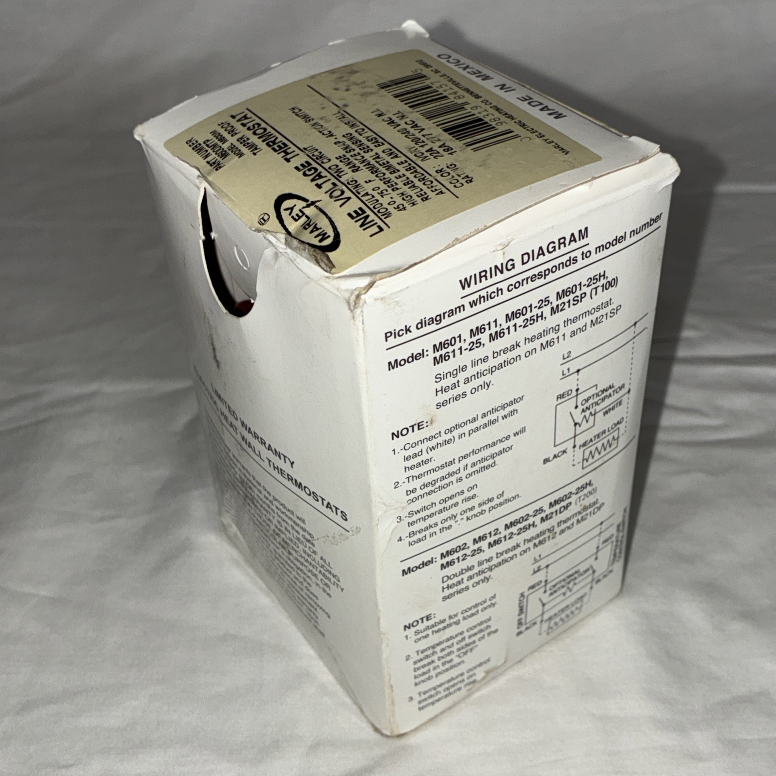 MARLEY LINE VOLTAGE THERMOSTAT TWO CIRCUIT 45F-75F Range Model M600M 120/240V