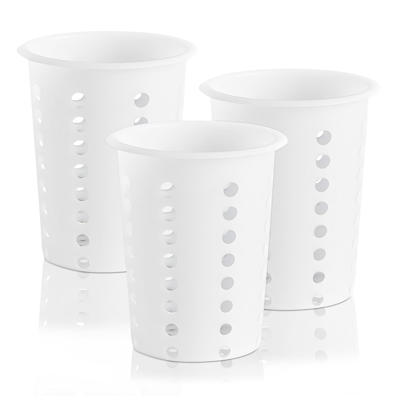 OCS Parts Perforated White Plastic Silverware and Utensil Drying Cups | Set of 3