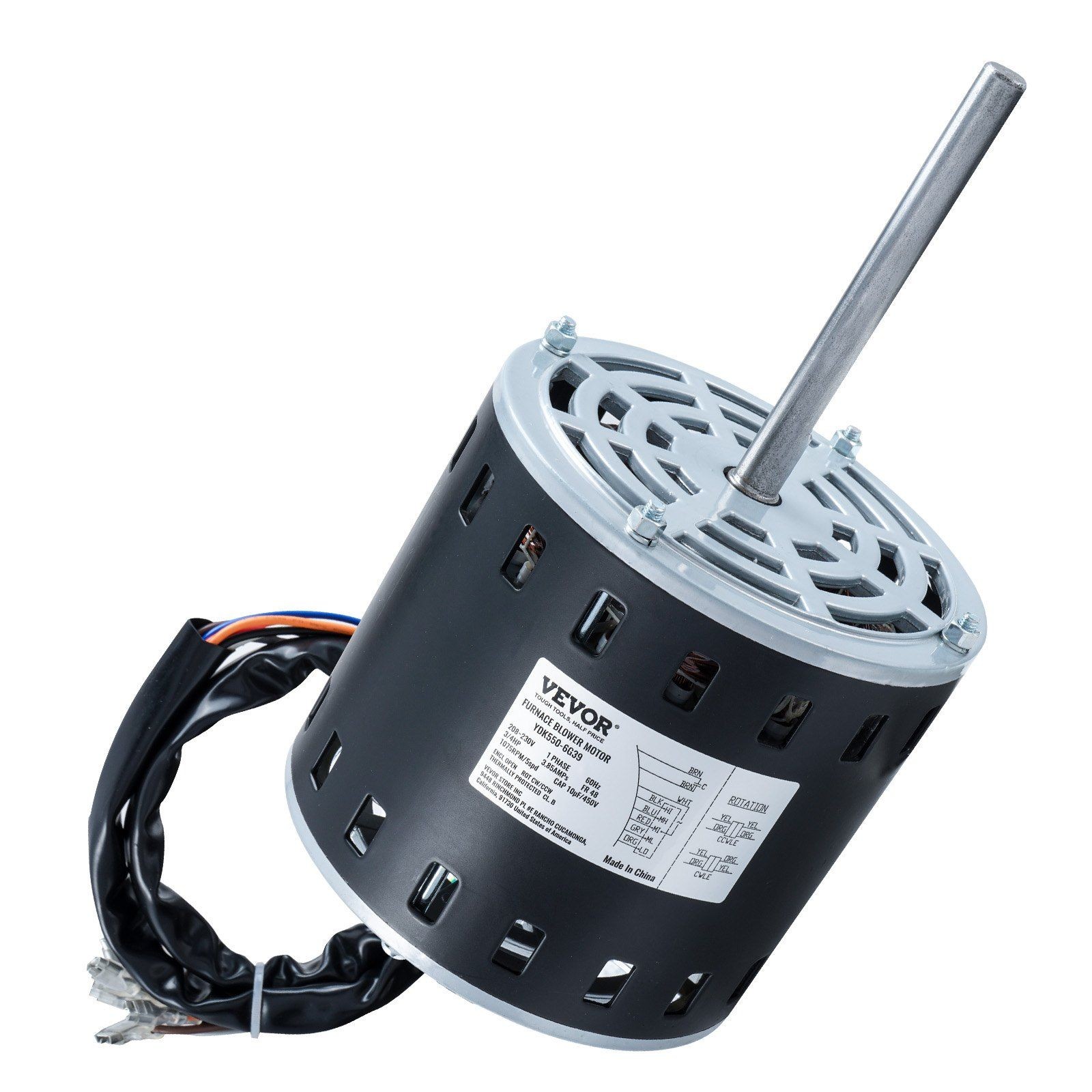 3/4HP 208/230V 1075RPM 5-Speed CW/CCW 48Frame 4.8″Shaft 10°F/450V Cap&11″Hoop